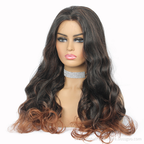 DTL 28 Inches Long Ombre Color Jumbo Body Wave Synthetic Fiber Hair Hand Tied Lace Front Wigs